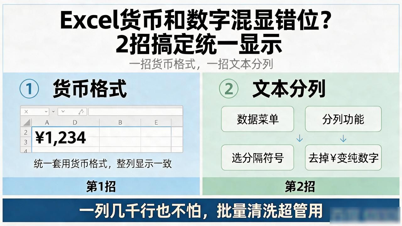 Excel货币和数字混显错位？2招搞定统一显示