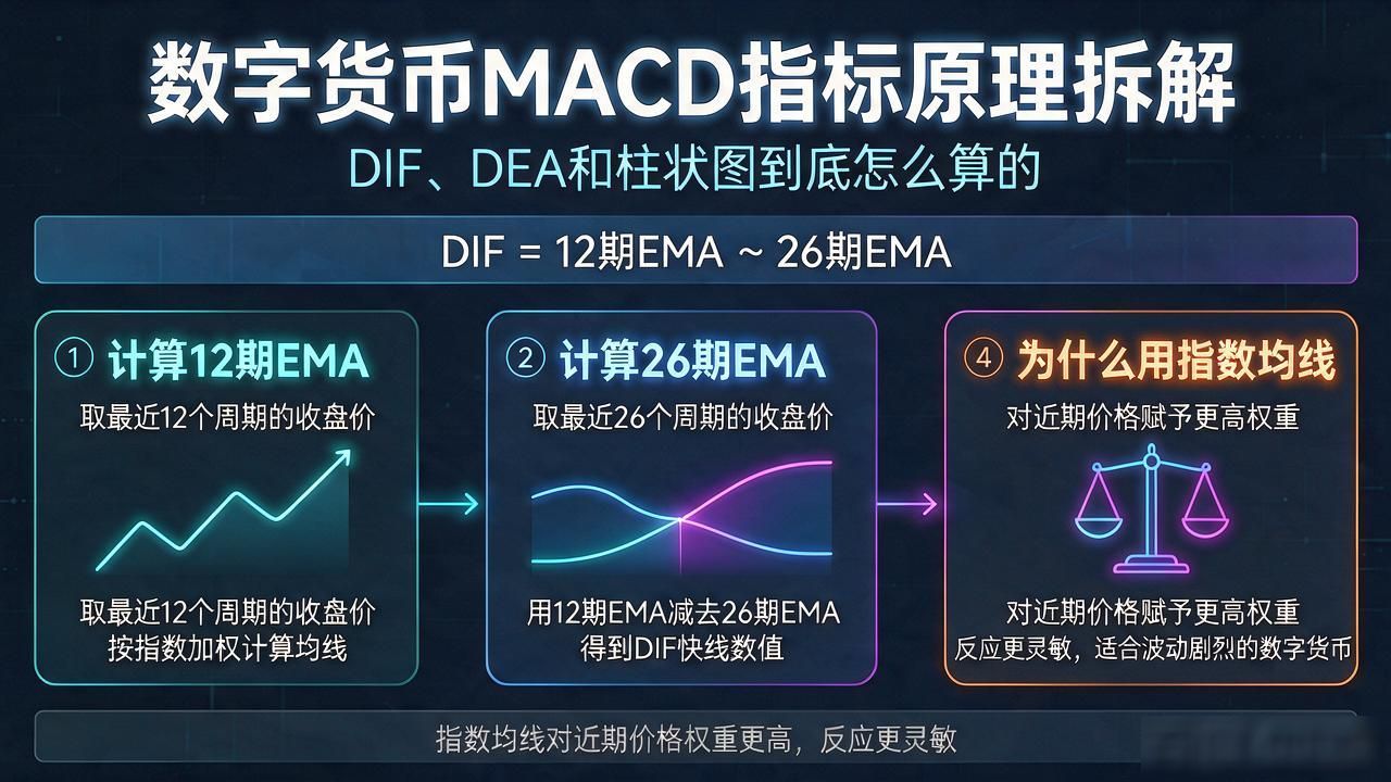 数字货币MACD指标原理拆解：DIF、DEA和柱状图到底怎么算的