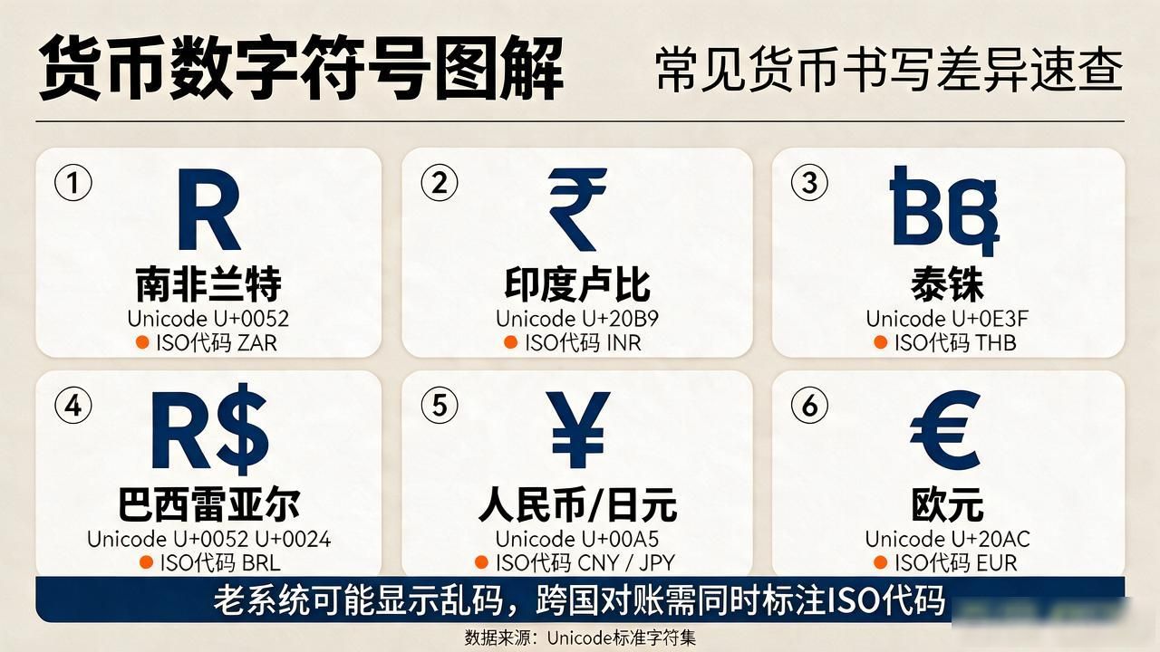 货币数字符号图解：美元欧元日元等常见货币书写差异速查